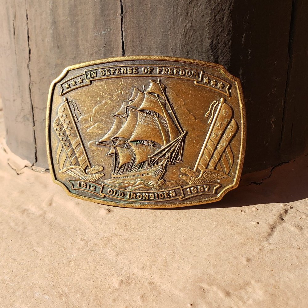 Old Ironsides Ship 175th Anniversary Bronze Belt Buckle Vintage 1987